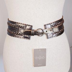 Anthropologie New Linea Pelle Leather Metallic Woven Statement Belt Size Large